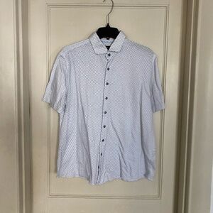 Johnnie-O Top Shelf Button Up Shirt Mens XL White Blue Dot Short Sleeve